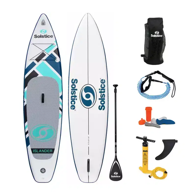 Solstice Watersports Islander Inflatable Raft Stand-Up Paddle Board Kit w/ Accessory & Camera Mount and Bungee Storage