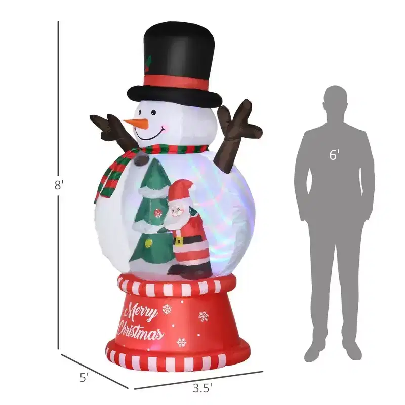 NAYSAYE 8FT Christmas Inflatable Snowman with Crystal Ball Body Outdoor Holiday Decoration for Yard Garden Display, Multicolor, 57*40.3*95.8