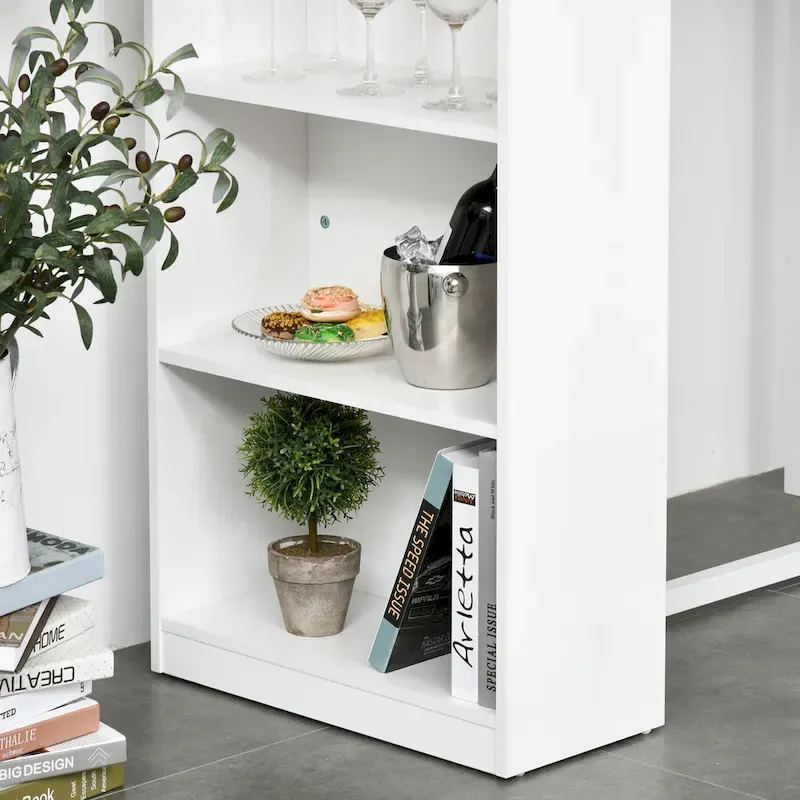 Bar Table with 3-Tier Storage Shelf, Pub Desk, Metal Frame, and Thick Tabletop for Kitchen, White