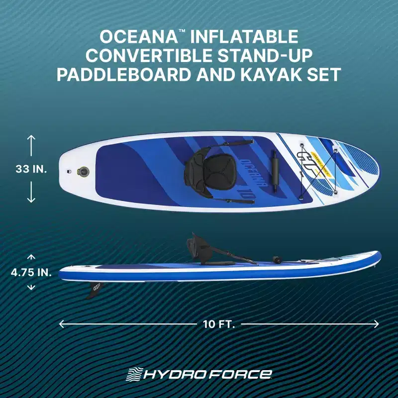 Bestway Hydro Force Kahawai Inflatable 10' Stand Up Paddle Board Water Sport Set with Aluminum Paddle, Hand Pump, Coiled Leash, and Backpack