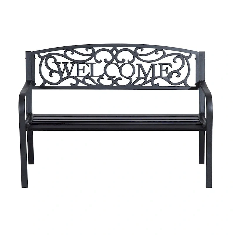 Outsunny 2 Seater 50 Steel Welcoming Vines Decorative Outdoor Patio Garden Bench, with Weatherproof Build & Cute Design