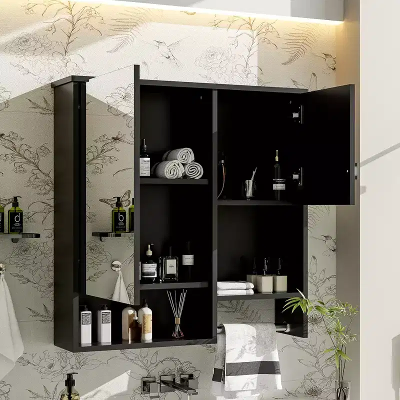 GDFStudio Mazie 29'' Modern Wall Bathroom Medicine Cabinet with Mirror, Shelves and Towels Bar