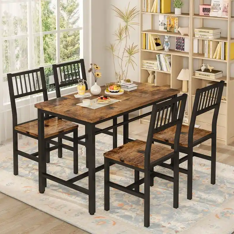 4 - Person Dining Set, 5 Piece Dining Room Table Set with Metal Frame for Breakfast, Dining, Kitchen