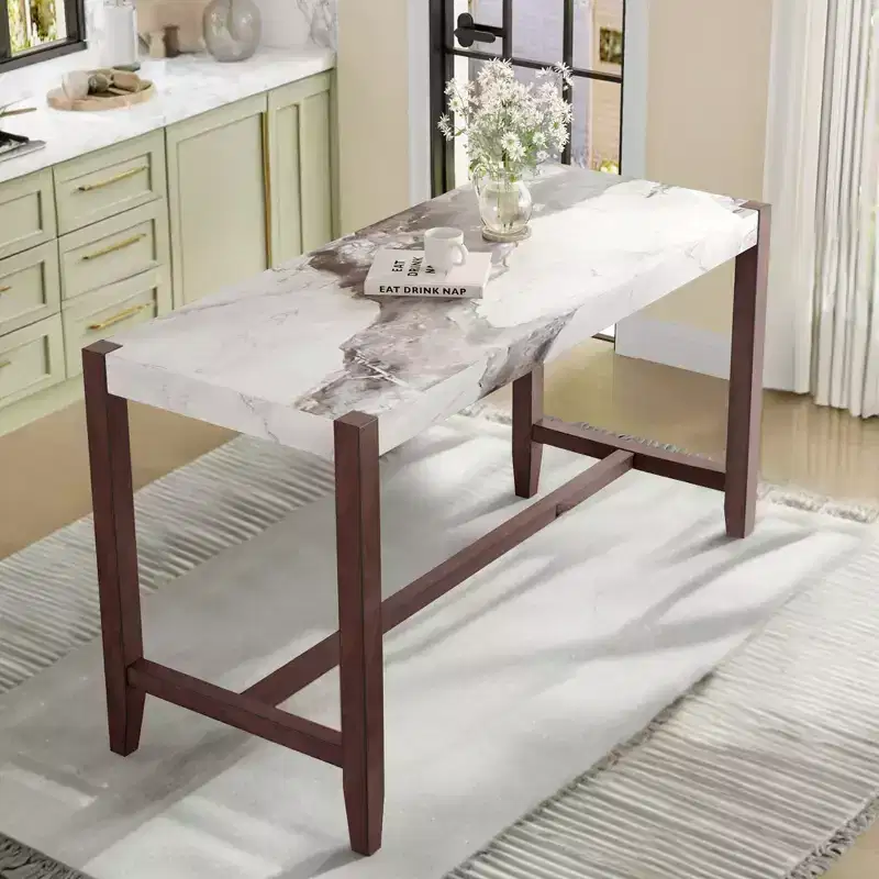 47.5 Modern Faux Marble Finish Dining Table 鈥?Seats up to 6, Rubberwood Frame