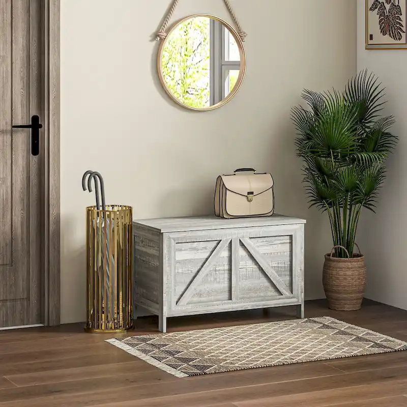 30 Farmhouse Storage Chest, Lift Top Box Organizer with Safety Hinge, Opens 100�� for Bedroom, Entryway, Living Room