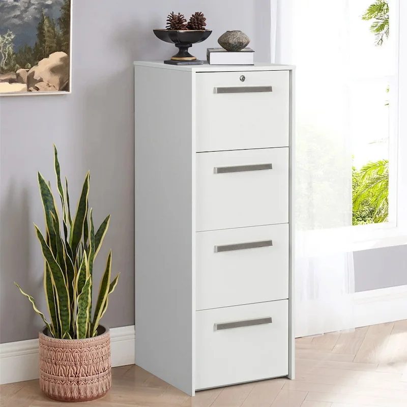 4-Drawer Vertical Lateral File Cabinet in White Wood Grain - 48.5 H x 18.5 W x 17.5 D