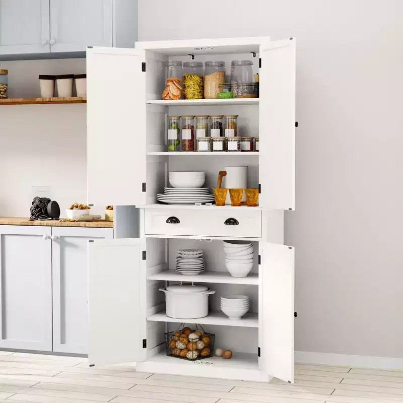 Kitchen Pantry Storage Cabinet, 72 Tall White Cabinet with Adjustable Shelves and Drawer, Freestanding Organizer for Kitchen, Pantry