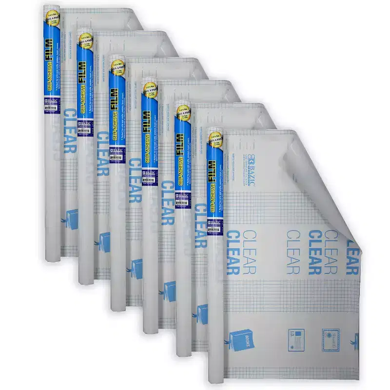BAZIC Products Clear Self Adhesive Book Cover, 17.5 x 60, Pack of 6