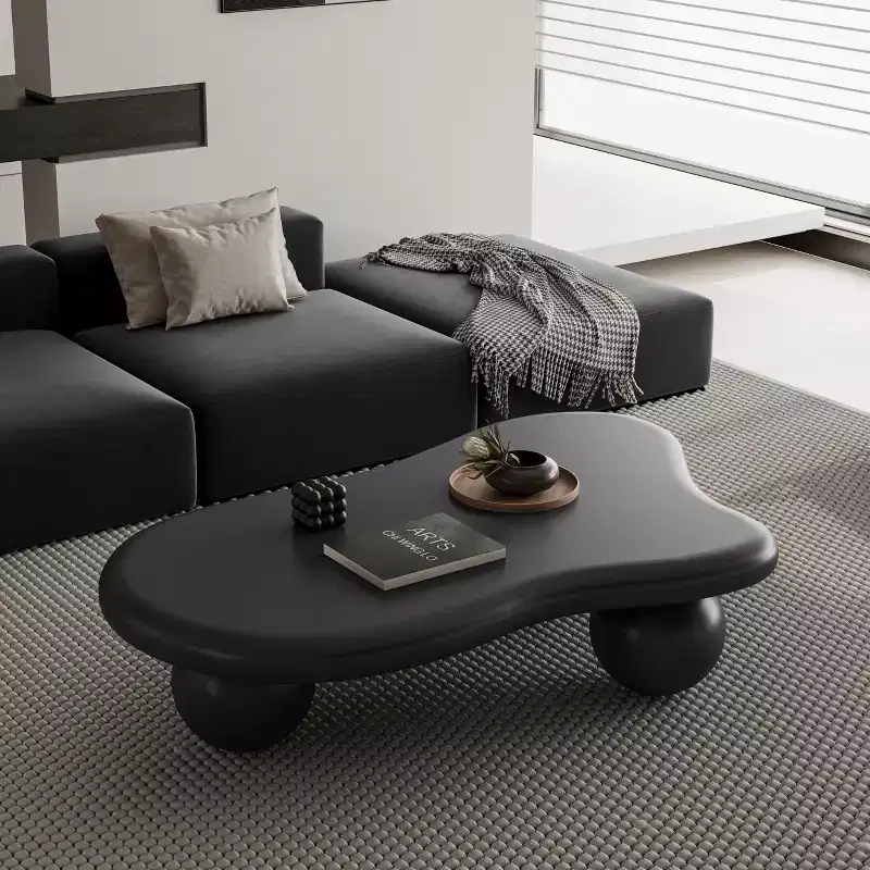 Cloud-Shape Coffee Table with Ball Legs, Black