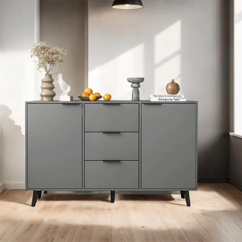 47.2 Wood Sideboard Buffet Cabinet with 3 Drawers & 2 Doors