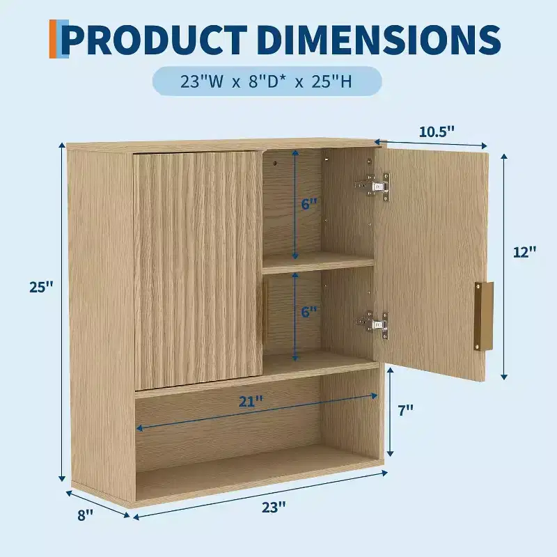 Bathroom Wall Cabinet, Medicine Cabinet with Wave-Patterned & Adjustable Shelf, Wall Cabinet for Bathroom, Kitchen, Laundry Room, Entryway