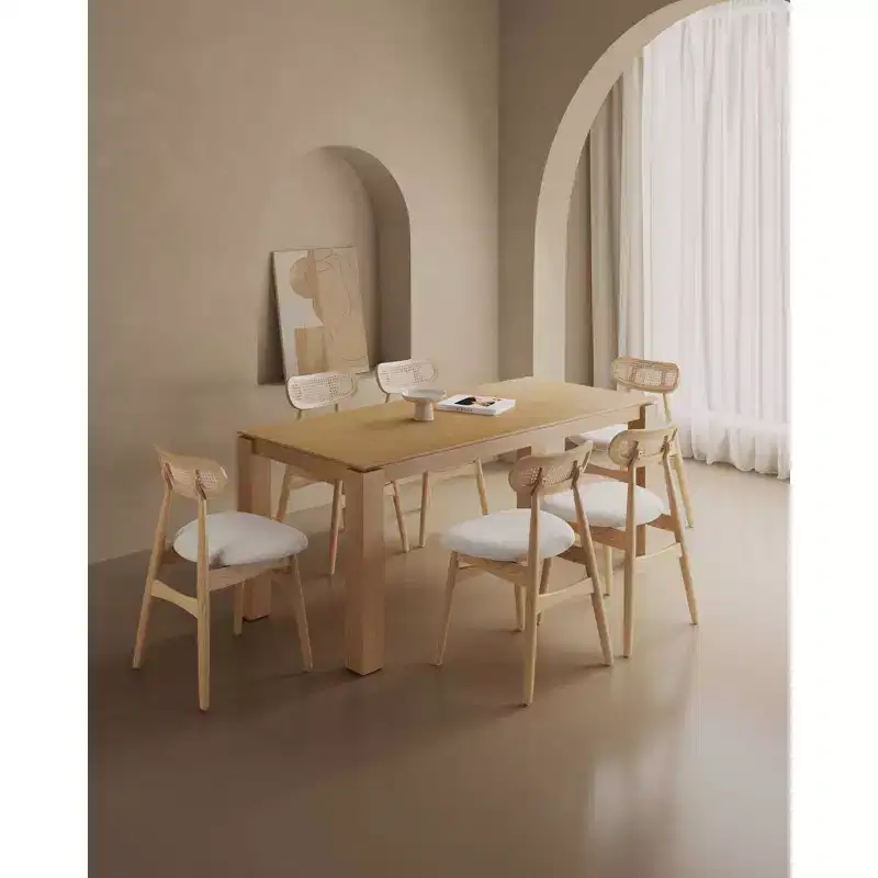 Manhattan Comfort 7pc 70.86" Rockaway and Colbert Rectangle Dining Set Natural/Oatmeal: Industrial Chic, Ash Wood, 6 Chairs
