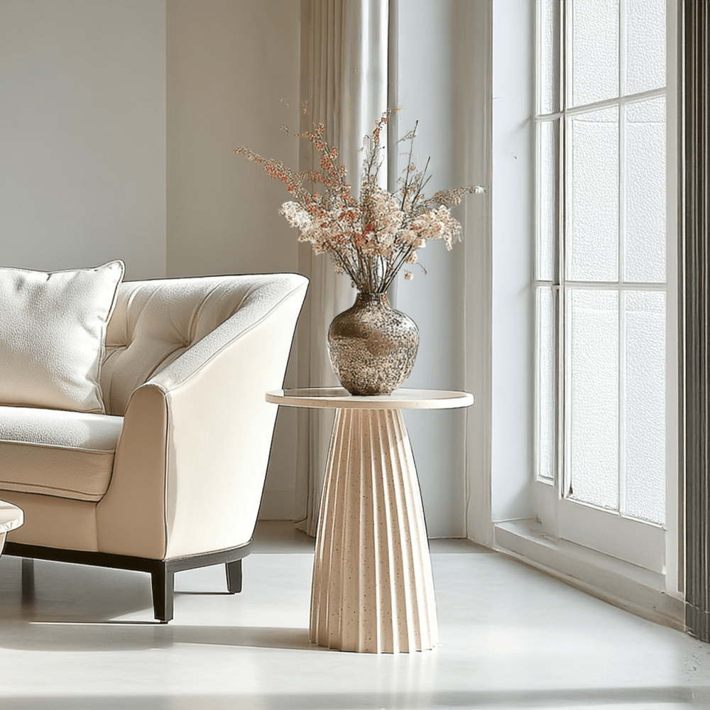 Beige Round Side Table