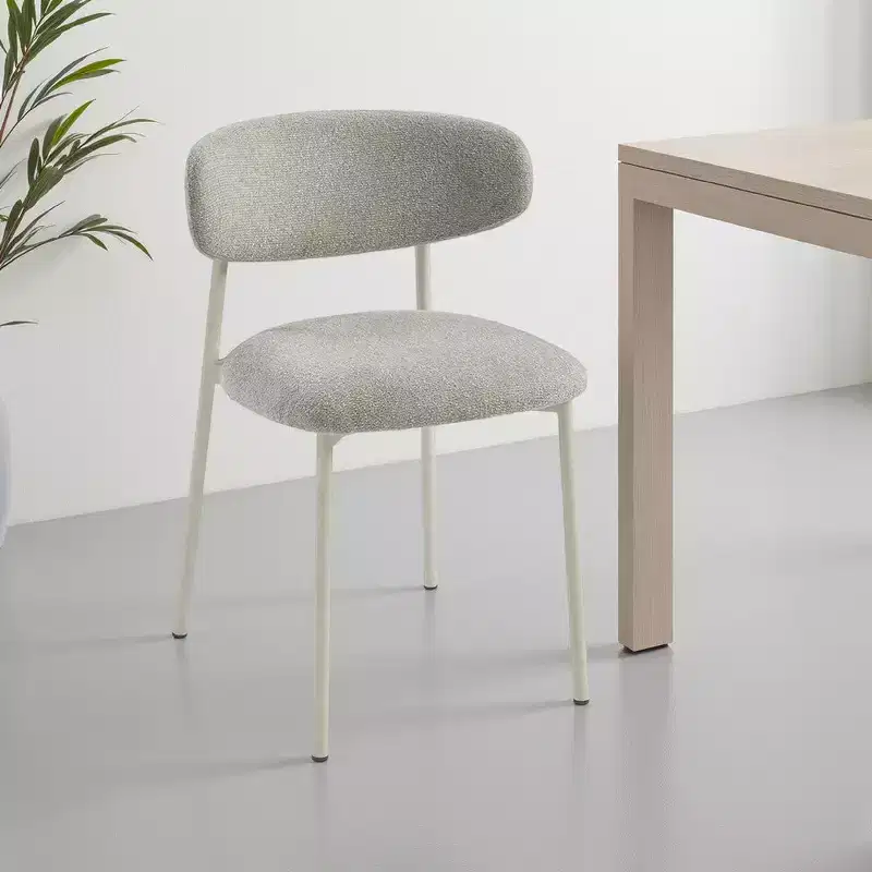 Royal Hampton Side Dining Chair Set of 2, Light Gray Fabric, White Metal Frame