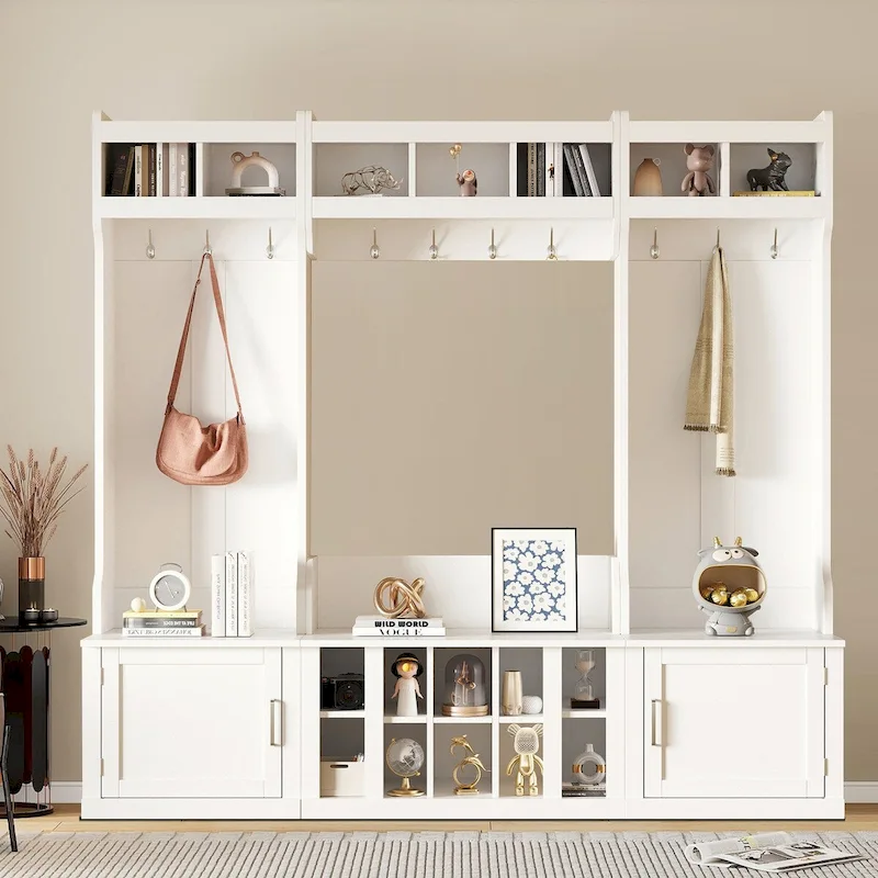 Minimalist 4-In-1 Freestanding Wooden Hall Tree with Multiple Storage Spaces