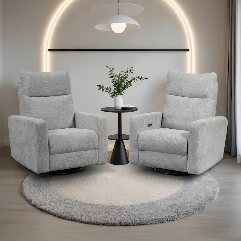 Olmas 33.5W Power Swivel Glider Recliner with USB Charger Set Of 2