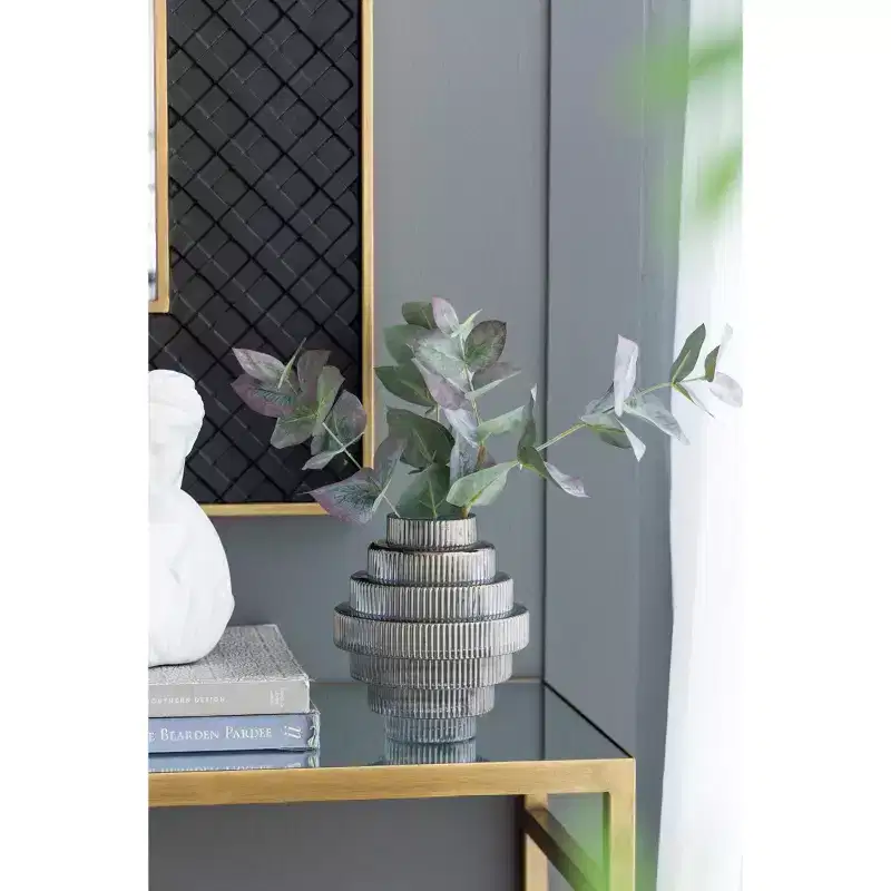 NAYSAYE Set of 2 Multi-Tiered Geometric Vases with Smoked Finish for Modern Home and Tabletop Decor, Multicolor, 5.9*5.9*6.7