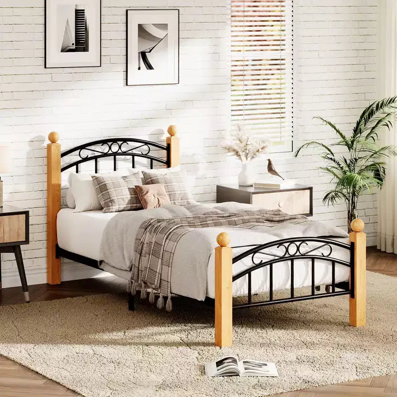 Metal Bed Frame with Headboard and Footboard, Metal & Noise-Free Design, Steel Slats, No Box Spring Needed