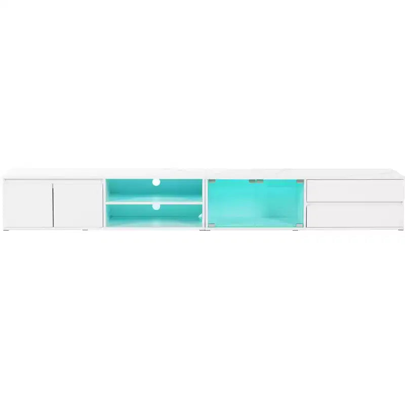 94.5 TV Stand with LED Lights & Storage Cabinets, Supports up to 105 TV, Living Room, White