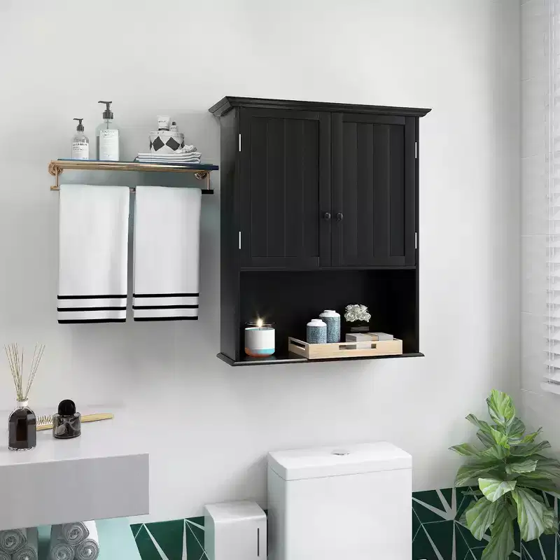 Black / Espresso Wall-Mount Bathroom Cabinet with Adjustable Shelf, 1-Person