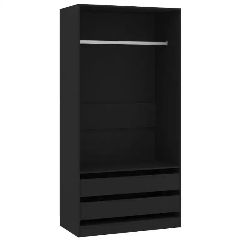 Black Engineered Wood Compact Wardrobe with 2 Drawers