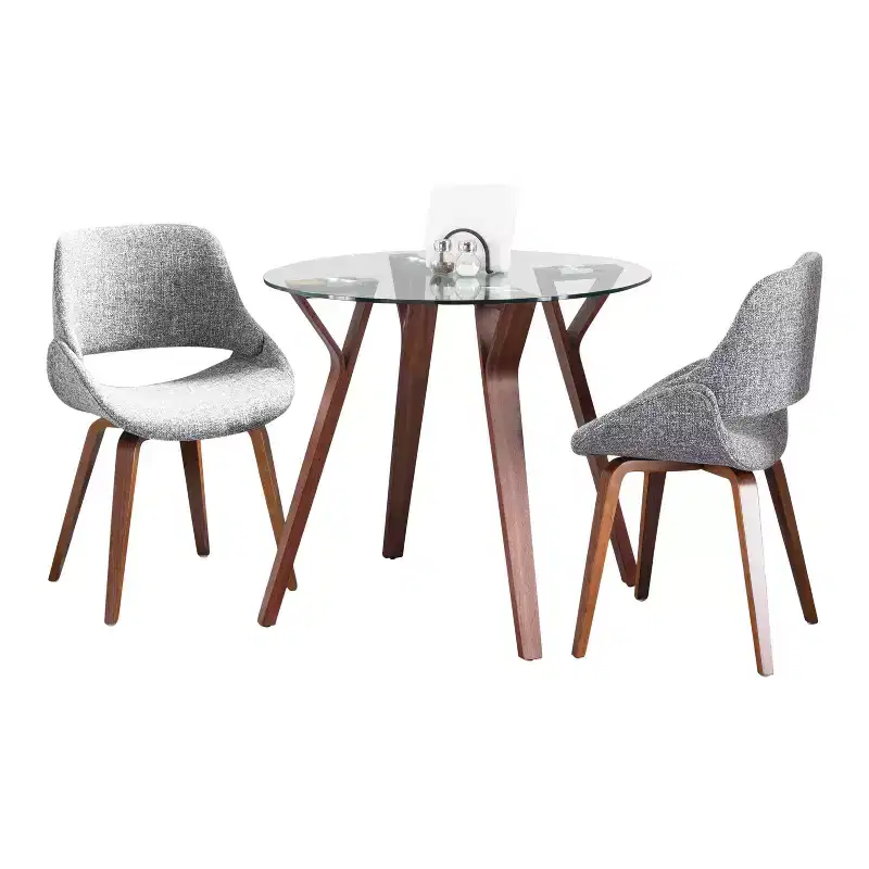 LumiSource 3pc Folia Fabrico Dining Set Walnut Wood Glass/Gray