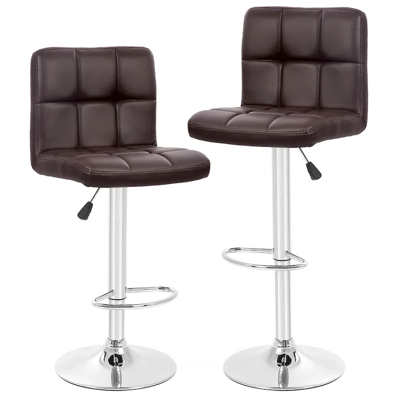 Modern PU Leather Adjustable Height Swivel Bar Stools (Set of 2)