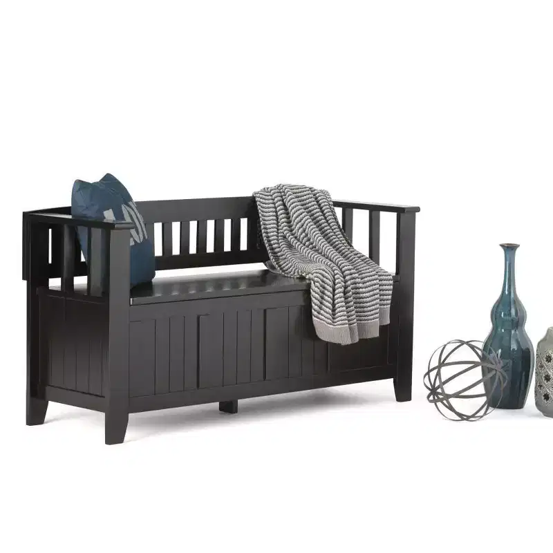 Black / White / Brown / Gray / Blue Solid Wood Entryway Storage Bench, Seats 2