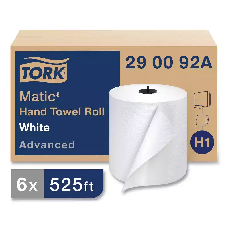 Tork Advanced Matic Hand Towel Roll, 2-Ply, 7.7 x 525 ft, White, 643/Roll, 6 Rolls/Carton
