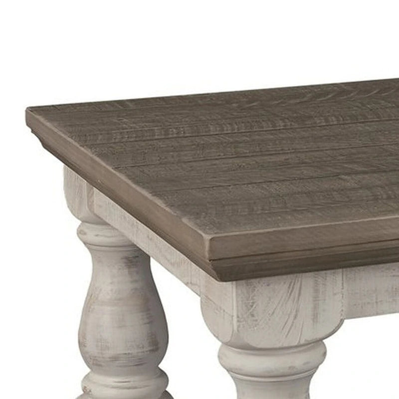 Rectangular Cocktail Table – Brown & Antique White, Plank Top, Trestle Base, Wood