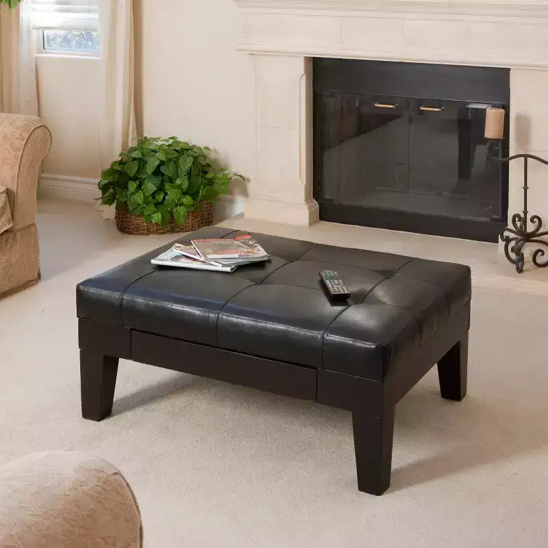 Christopher Knight Home Chatham Contemporary Faux Leather and Pine Wood Storage Ottoman