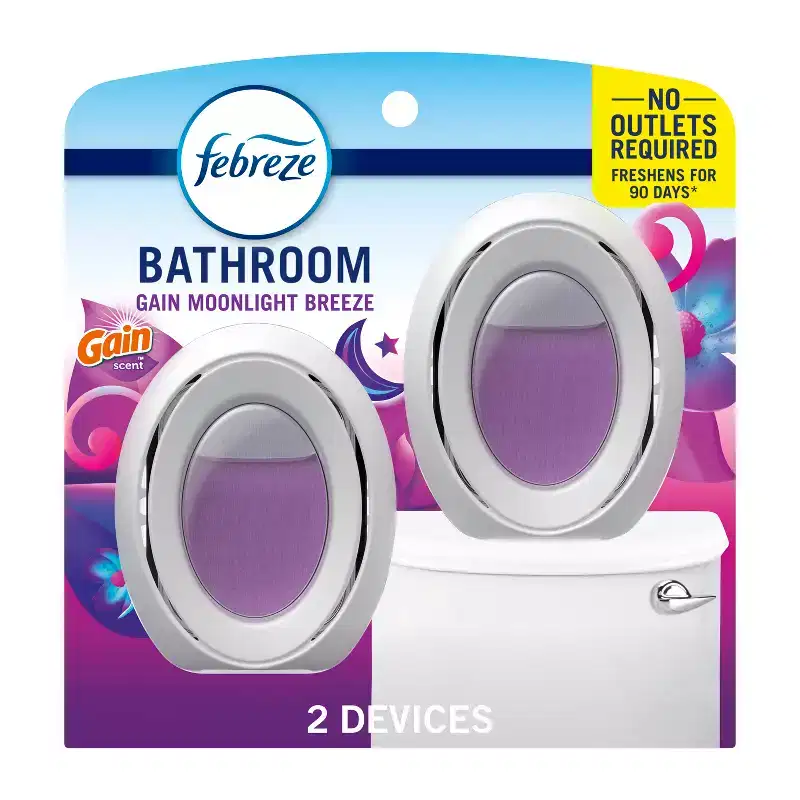 Febreze Gain Moonlight Breeze Bathroom Air Freshener - 2ct: Oil, Dye-Free, Phthalate-Free, Non-Powered