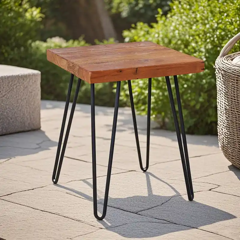 Wood End Table with Iron Legs