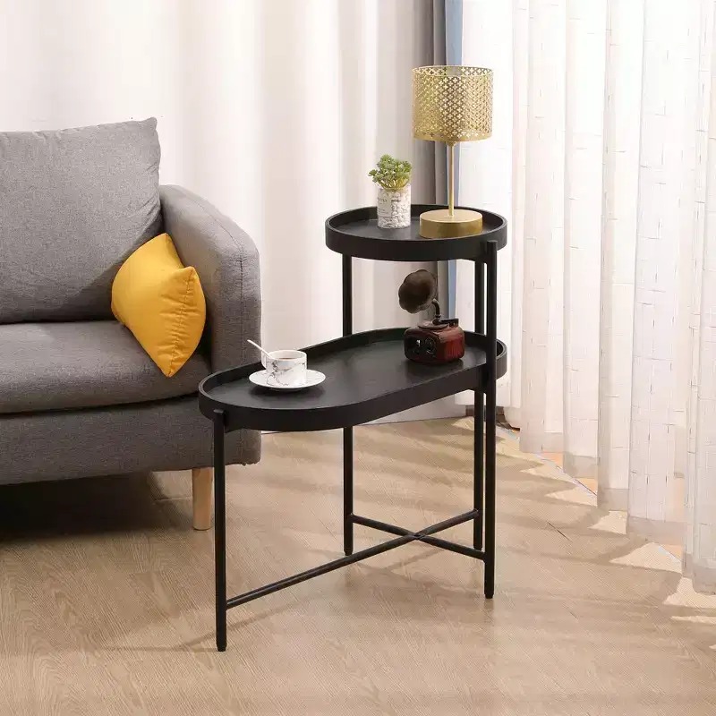 Modern 2-Tier Side Table, Open Shelf With Sturdy Iron Frame And Legs, Easy Assembly, Nightstand Bedside Table