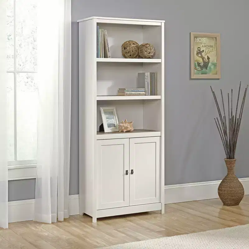 Soft White Library with Doors 鈥?2-Door, 3-Shelf, 1-Person