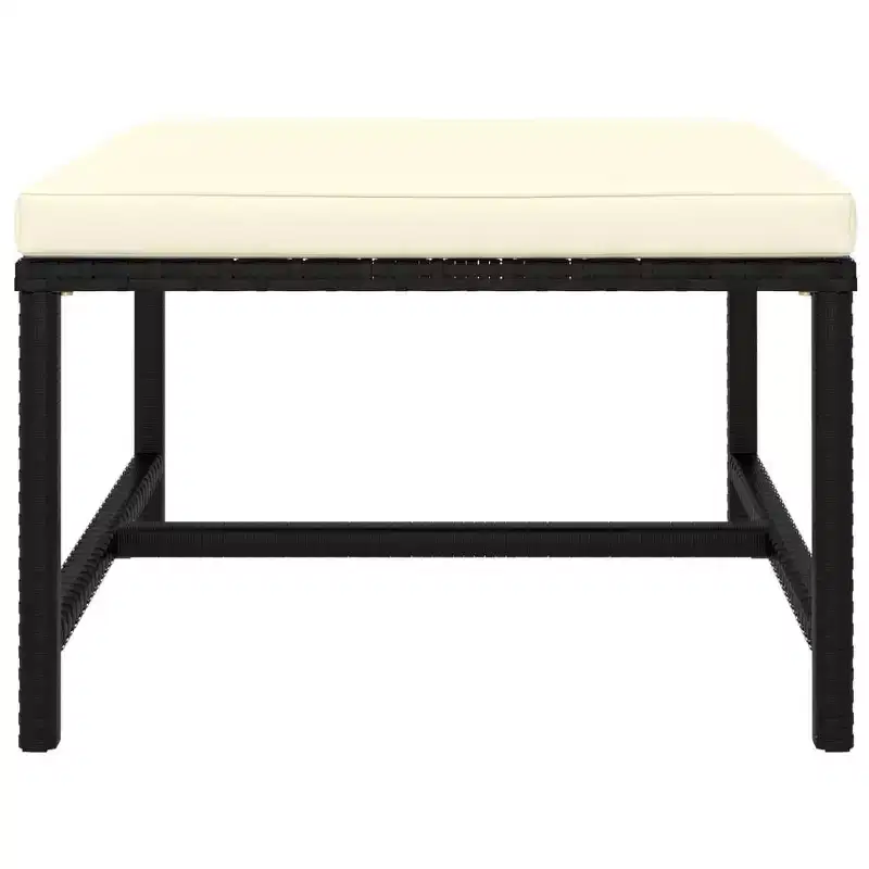 vidaXL Black Poly Rattan Sectional Footrest with Cream White Cushions - Versatile Outdoor Furniture - Steel Frame - Weather-Resistant Material