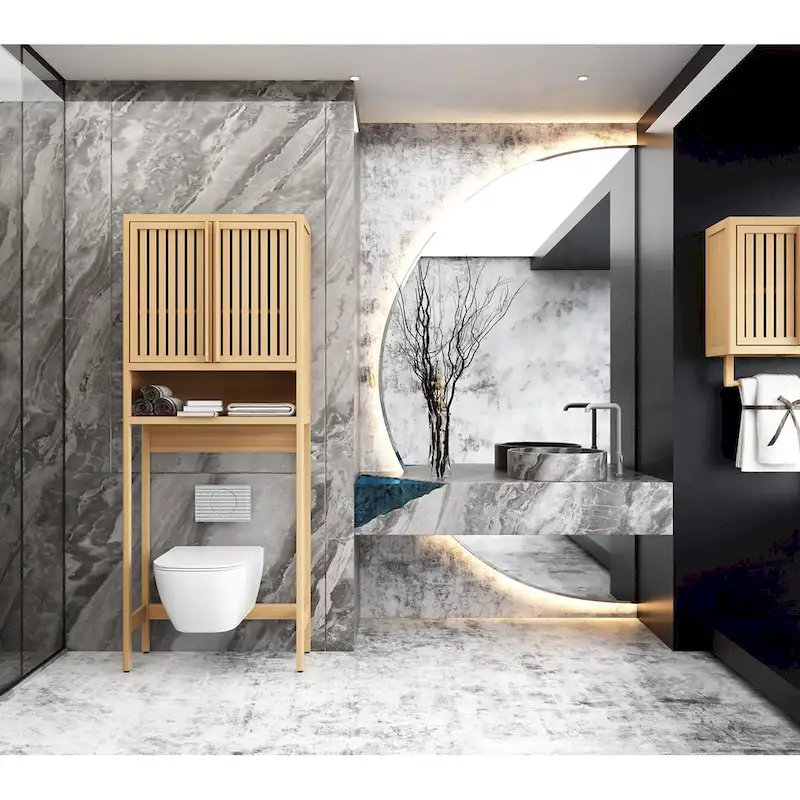 Bamboo Over-Toilet Storage Cabinet with Louvered Doors Natural Finish