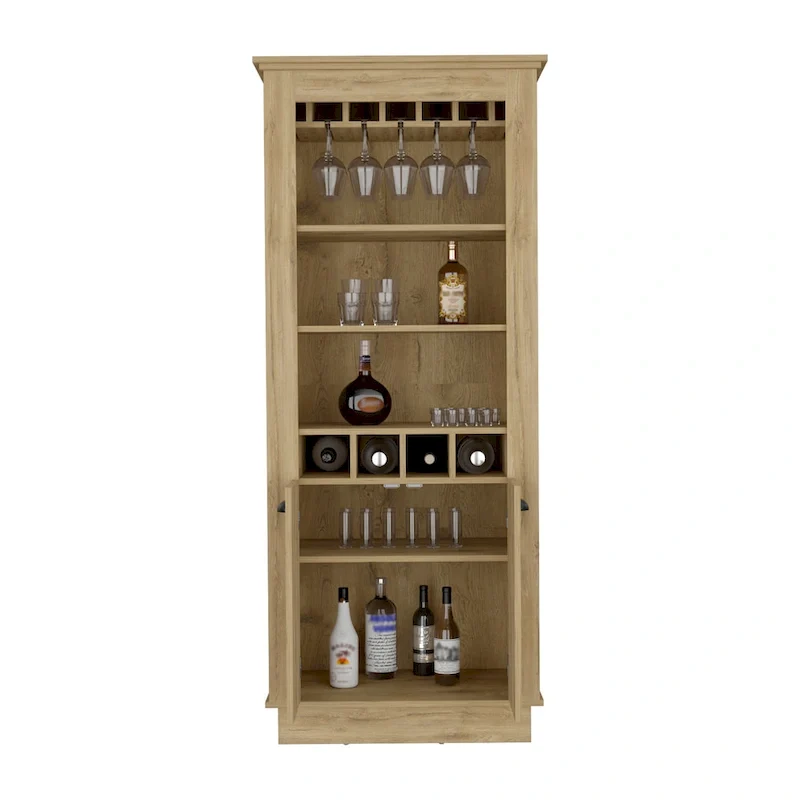 Lafayette Bar Cabinet with 4-Bottle Rack, Upper Glass Holder and Dual Door Design