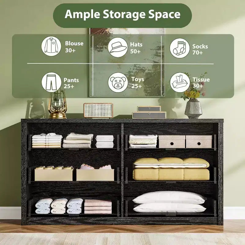 6 Drawer Dresser with Wood Grain Finish – Wide Chest of Drawers for Bedroom, Living Room and Entryway