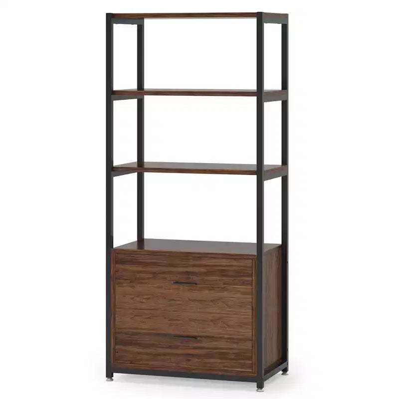 4-Tier Bookshelf with 2 Drawers �C Metal Frame, Particle Board, 60