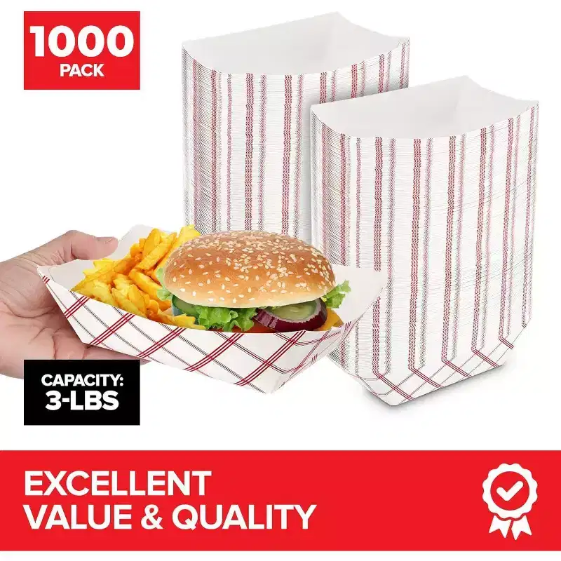 Stock Your Home 3-Lb Disposable Red & White Checkered Paper Food Trays (1000 Pack)