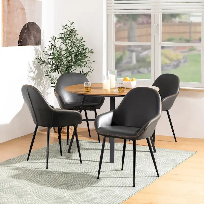 Glitzhome Set of 2/4/6 Mid-Century Modern Faux Leather Accent Dining Chairs