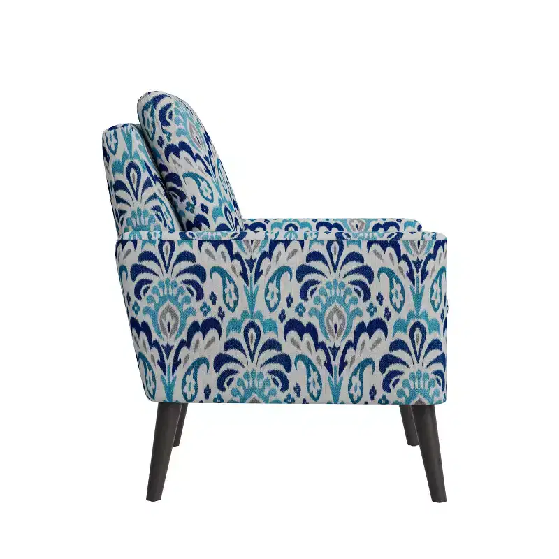 Allyson Mid-Century Modern Small Space Armchair | Damask Pattern | Cobalt Blue & Gray