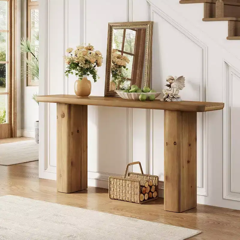 Lantine 63-Inch Solid Wood Console Table, Farmhouse Sofa Table Behind Couch for Entryway, Living Room, Foyer, Hallway, Rustic Brown, Easy Assembly