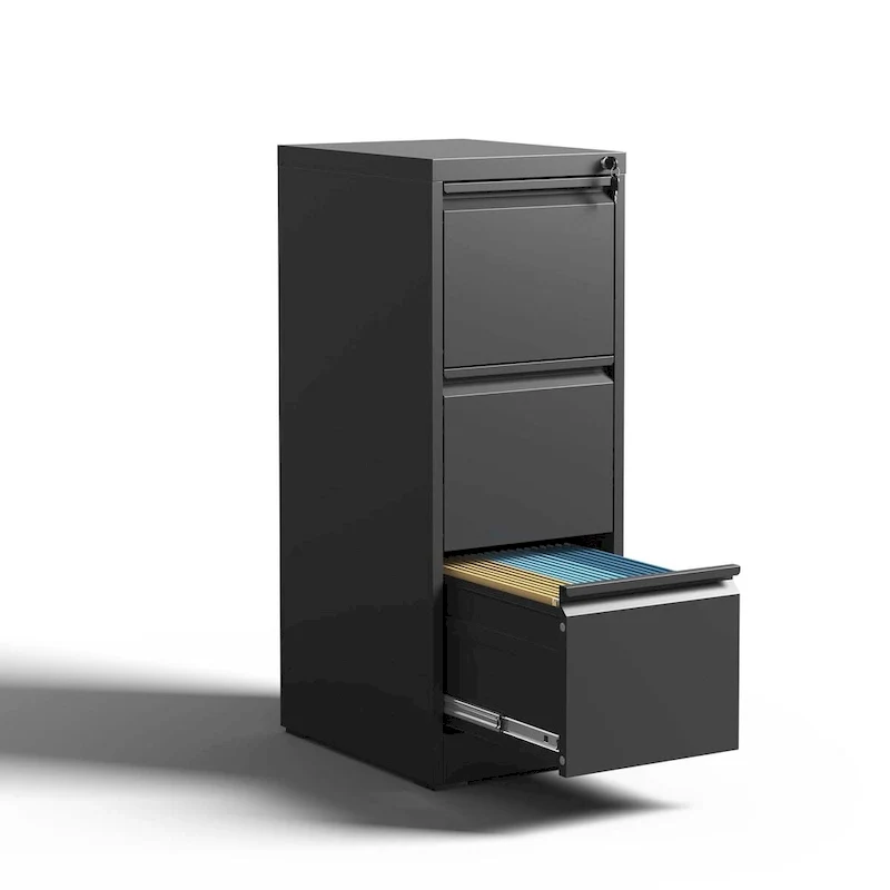 3-Drawer Steel Vertical File Cabinet with Lock, White & Black