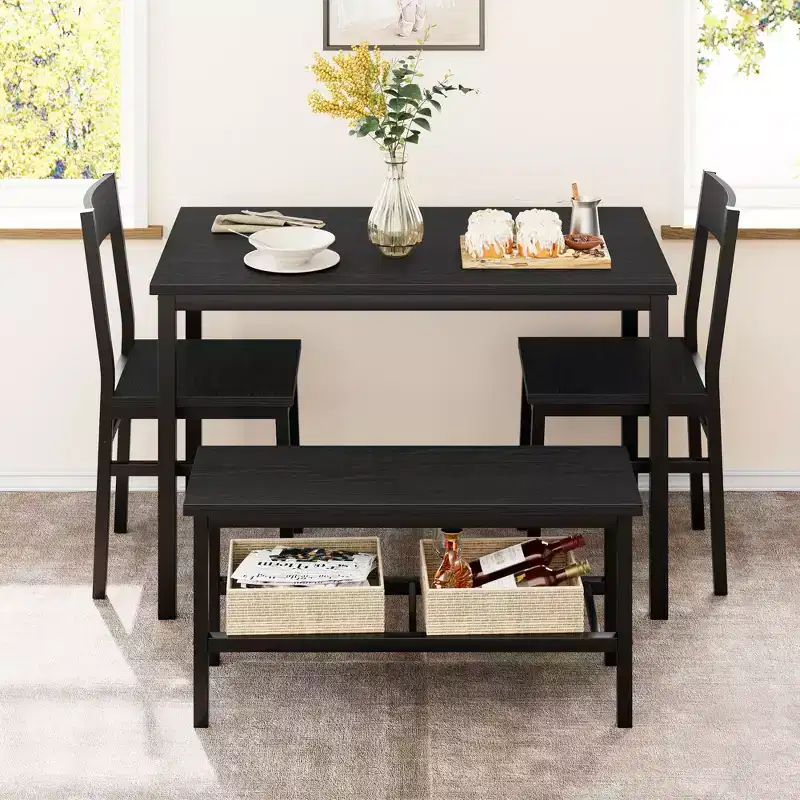 Dining Table Set for 4,Modern Kitchen Table with Chairs & Bench for Small Space,Dining Room Table Set with Metal Frame & Storage Rack,for Apartment