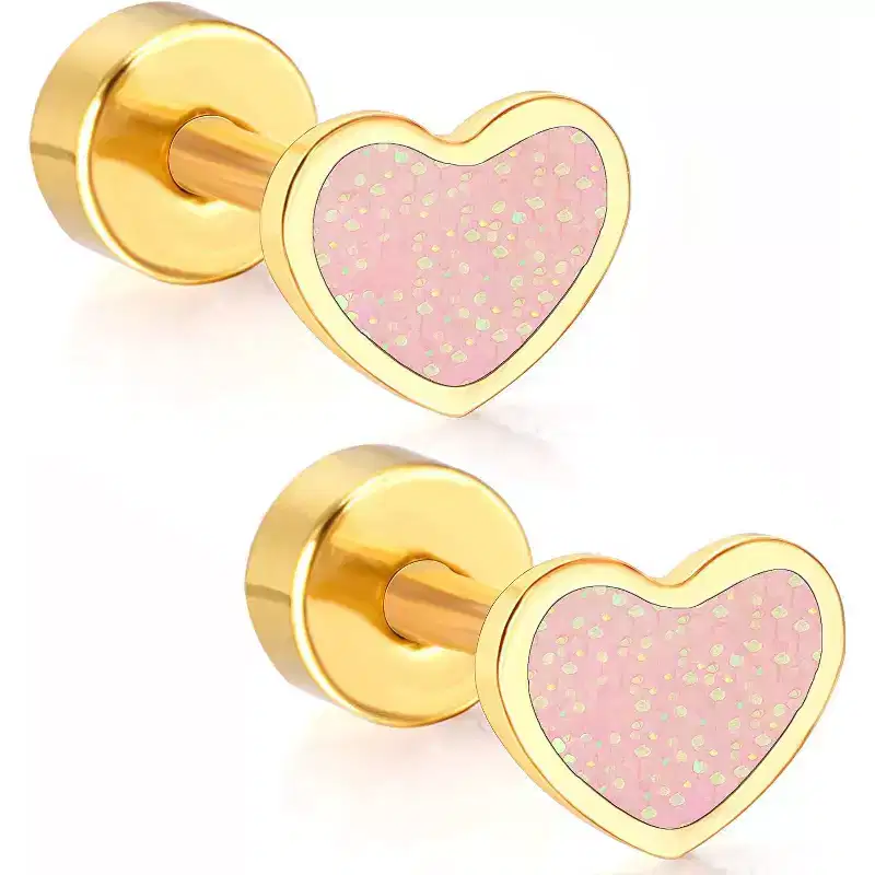 14K Gold Plated Screw Back Earrings: Star & Heart Surgical Steel Studs for Sensitive Ears