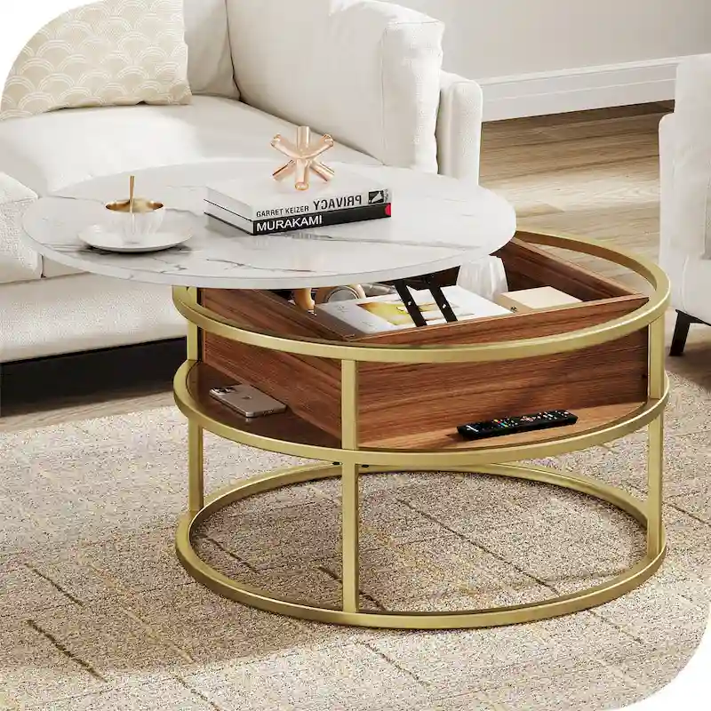 Round Lift Top Extendable Frame Coffee Table with Hide Storage