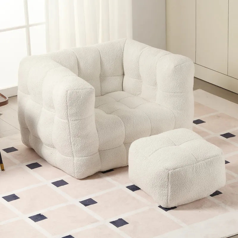 HOMEFUN Boucle Upholstered Tufted Modern Single Side Sofa Chair with Ottoman