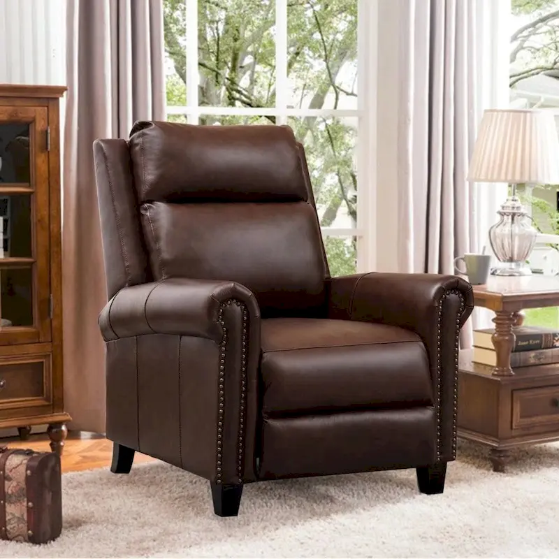 Genuine Leather Push Back Recliner Chair with Comfortable Arms and Back